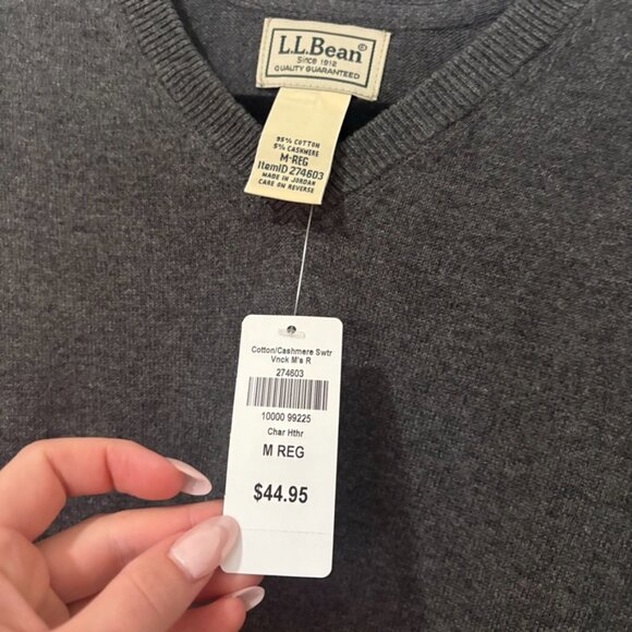 NWT LL Bean Men's Wicked Soft Cotton/Cashmere Sweater - Gray - Medium - Picture 2 of 2